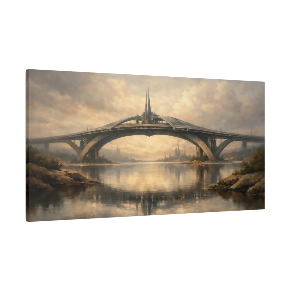 Main Mockup. Science Fiction Futuristic Bridge Futuristic Bridge shown as stretched canvas wall art