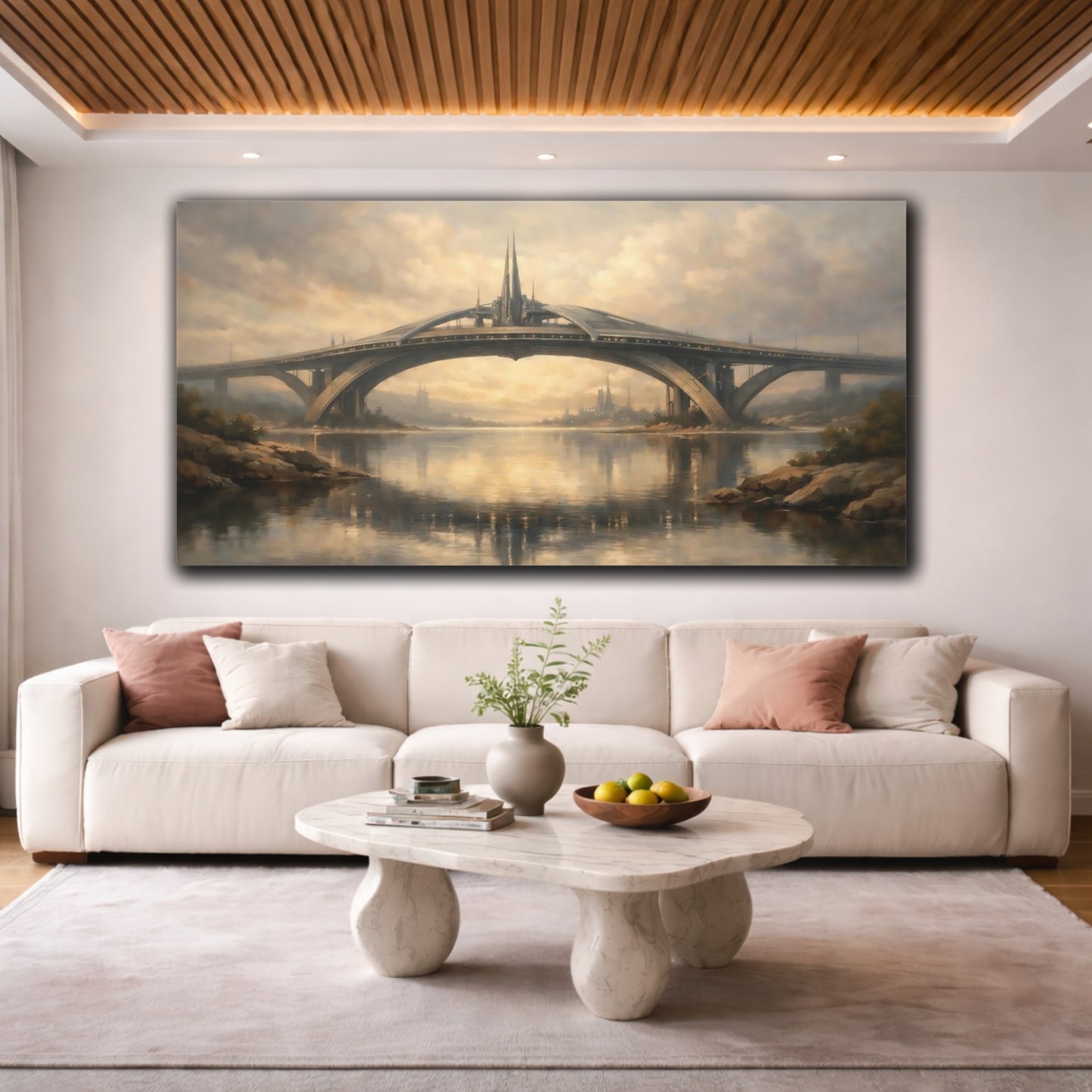 Mockup 3. Science Fiction Futuristic Bridge Futuristic Bridge shown as stretched canvas wall art