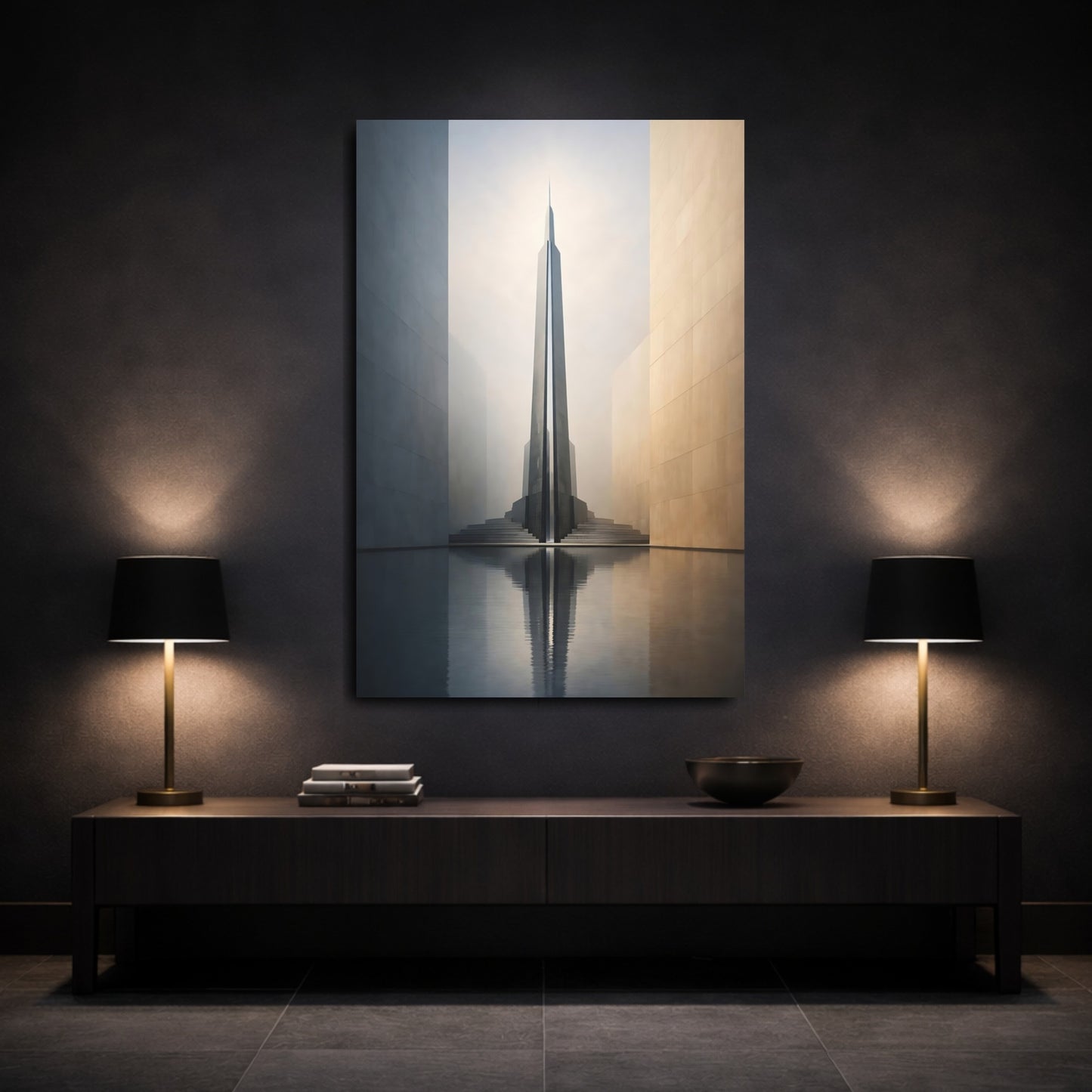 Mockup 2. Science Fiction Futuristic Building Gray And Brown Architecture shown as stretched canvas wall art