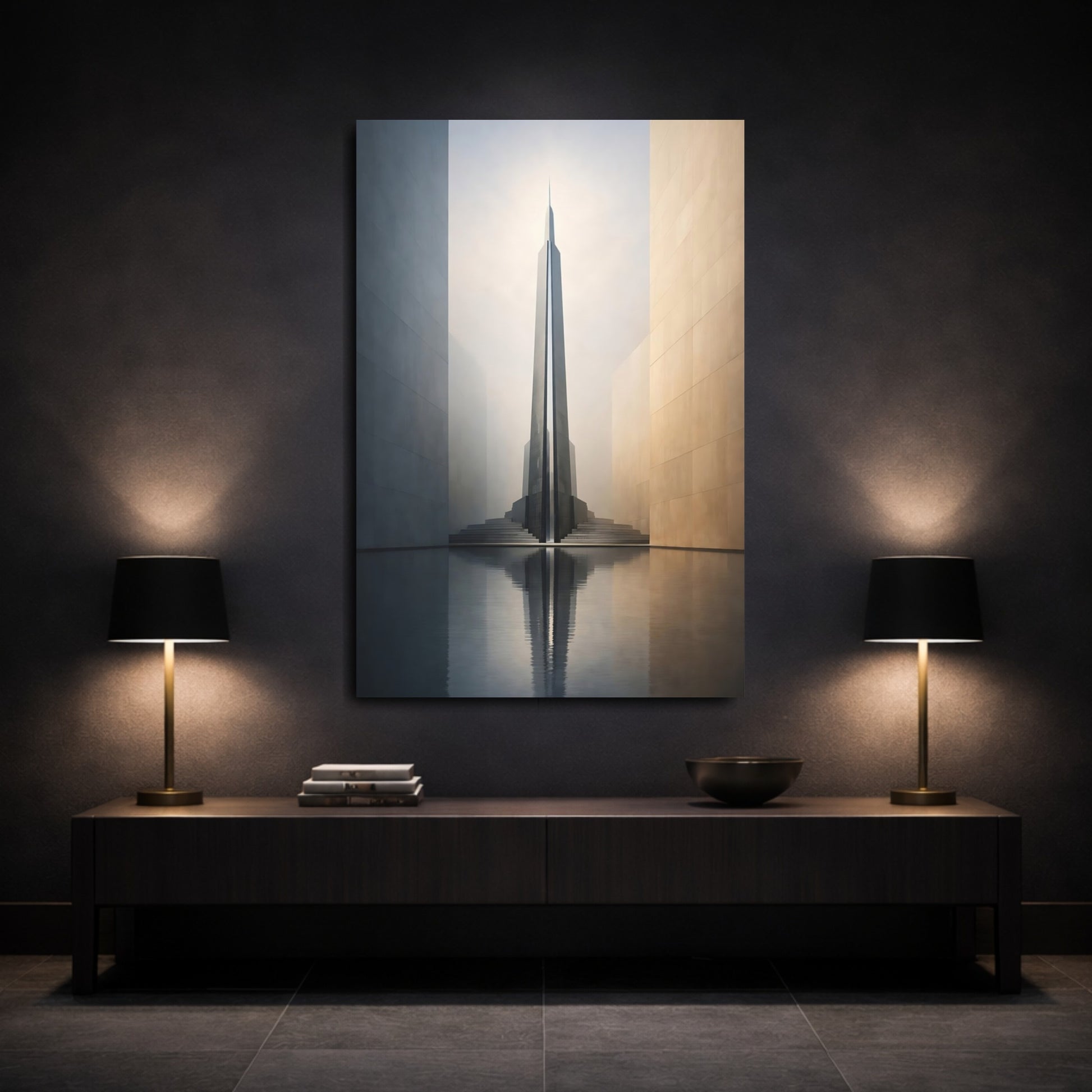 Mockup 2. Science Fiction Futuristic Building Gray And Brown Architecture shown as stretched canvas wall art