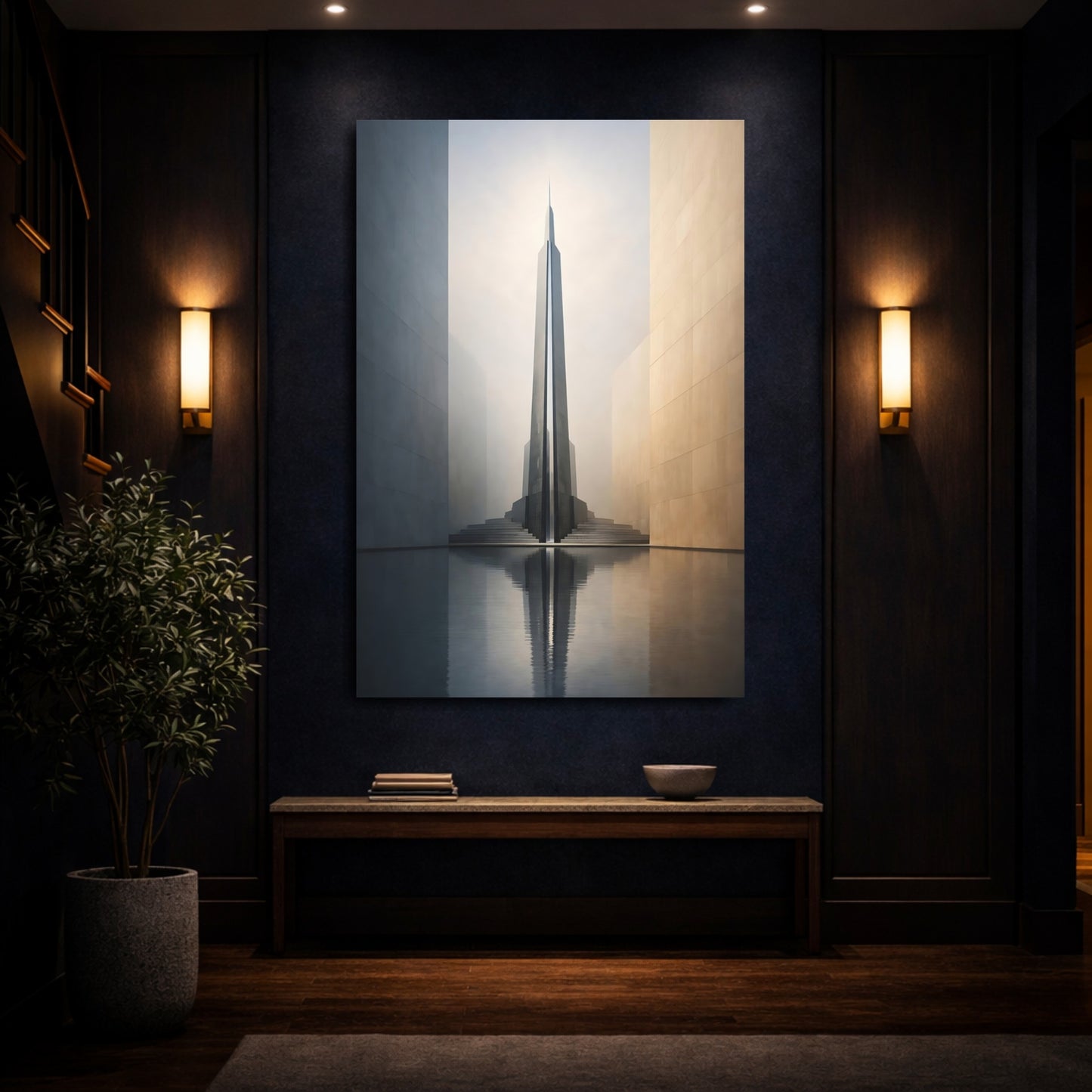 Mockup 3. Science Fiction Futuristic Building Gray And Brown Architecture shown as stretched canvas wall art