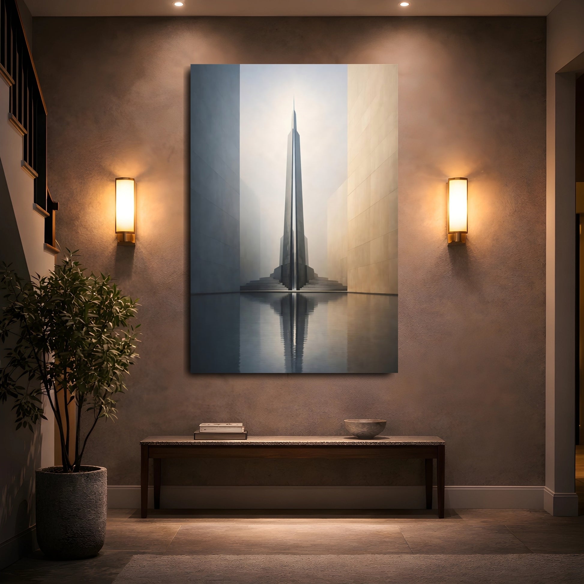 Mockup 4. Science Fiction Futuristic Building Gray And Brown Architecture shown as stretched canvas wall art
