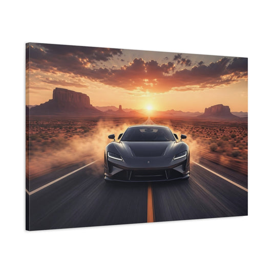 Main Mockup. Science Fiction Futuristic Car Orange Sunset shown as stretched canvas wall art