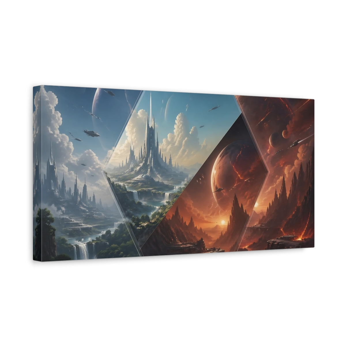 Side Mockup 3. Science Fiction Futuristic Cities Sci-Fi Landscape shown as stretched canvas wall art