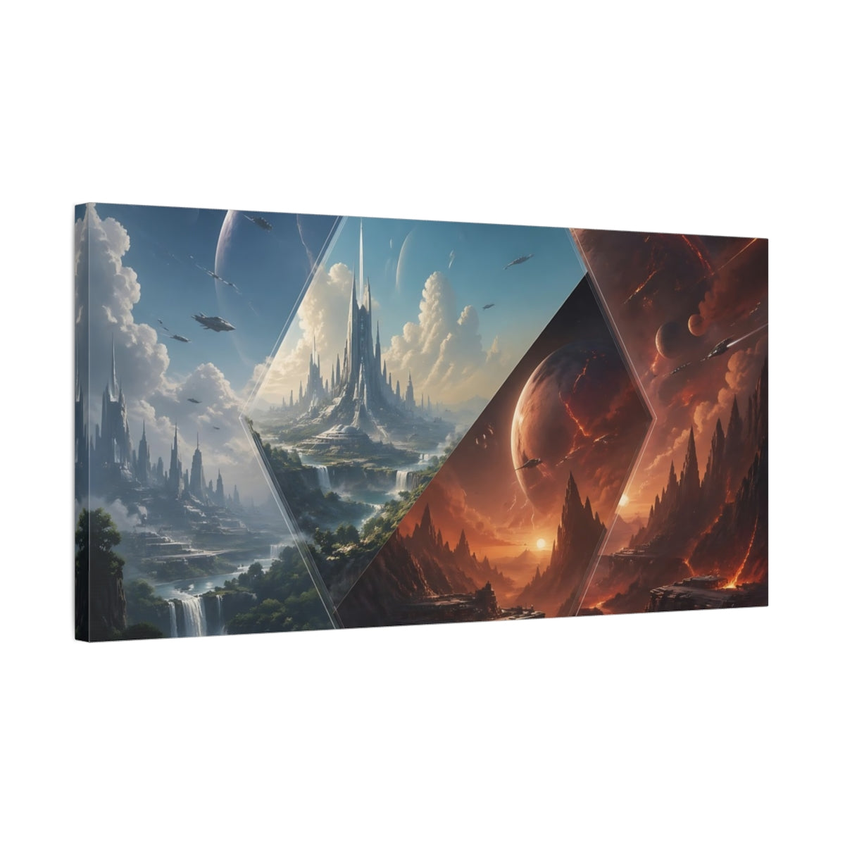Side Mockup 1. Science Fiction Futuristic Cities Sci-Fi Landscape shown as stretched canvas wall art