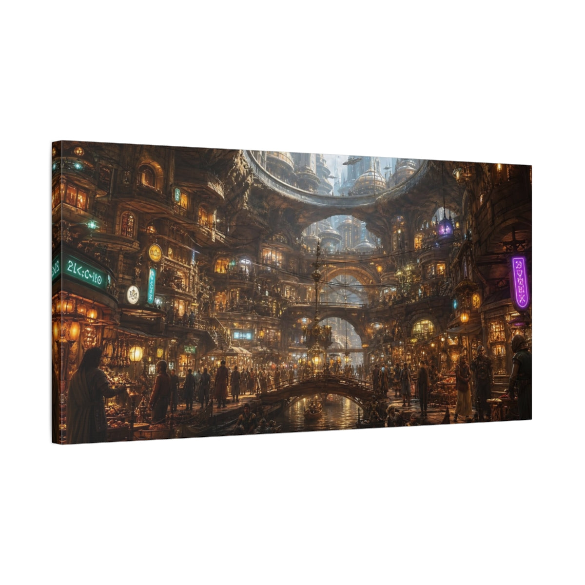 Side Mockup 1. Science Fiction Futuristic City Futuristic Cityscape shown as stretched canvas wall art