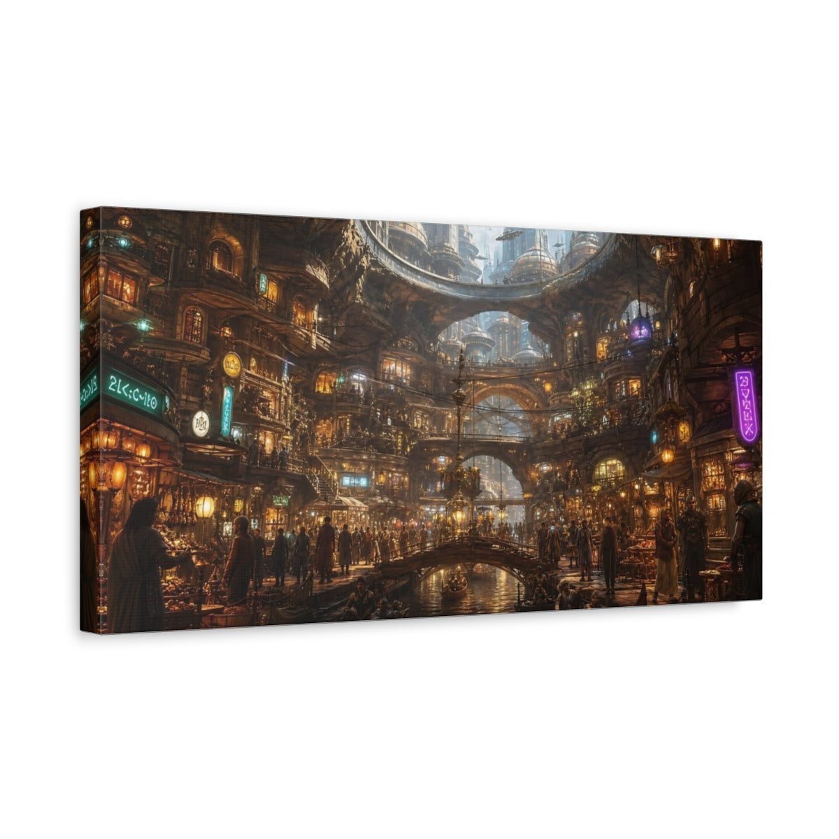 Side Mockup 3. Science Fiction Futuristic City Futuristic Cityscape shown as stretched canvas wall art