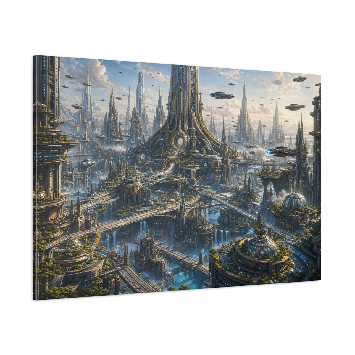 Side Mockup 1. Science Fiction Futuristic City Futuristic Cityscape shown as stretched canvas wall art