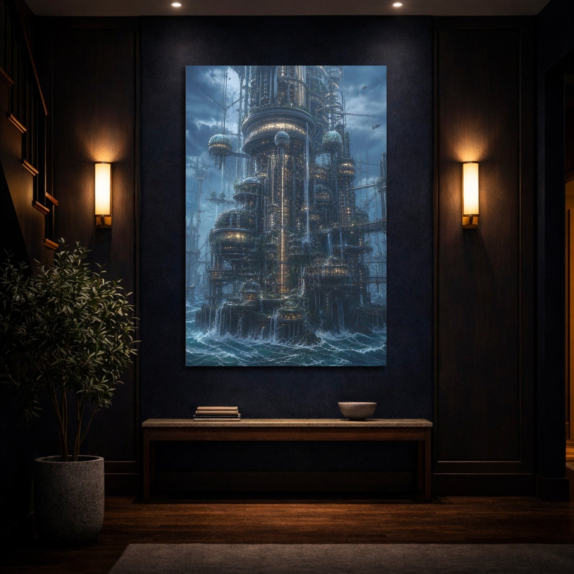 Science Fiction Futuristic City Cityscape Canvas Wall Art Print – Living Room Decor, Above Console Table - YesArtYes