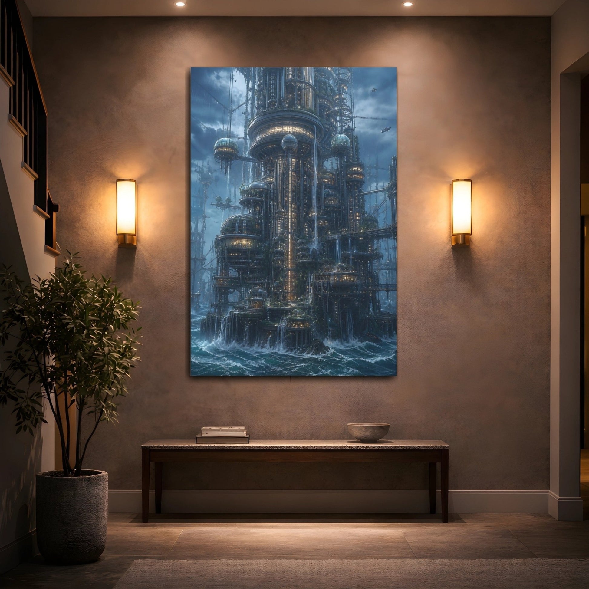 Science Fiction Futuristic City Cityscape Canvas Wall Art Print – Living Room Decor, Above Console Table - YesArtYes