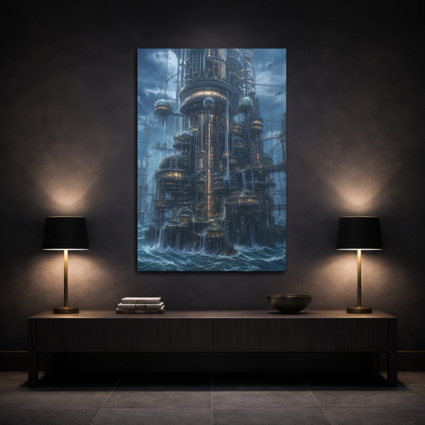 Science Fiction Futuristic City Cityscape Canvas Wall Art Print – Living Room Decor, Above Console Table - YesArtYes