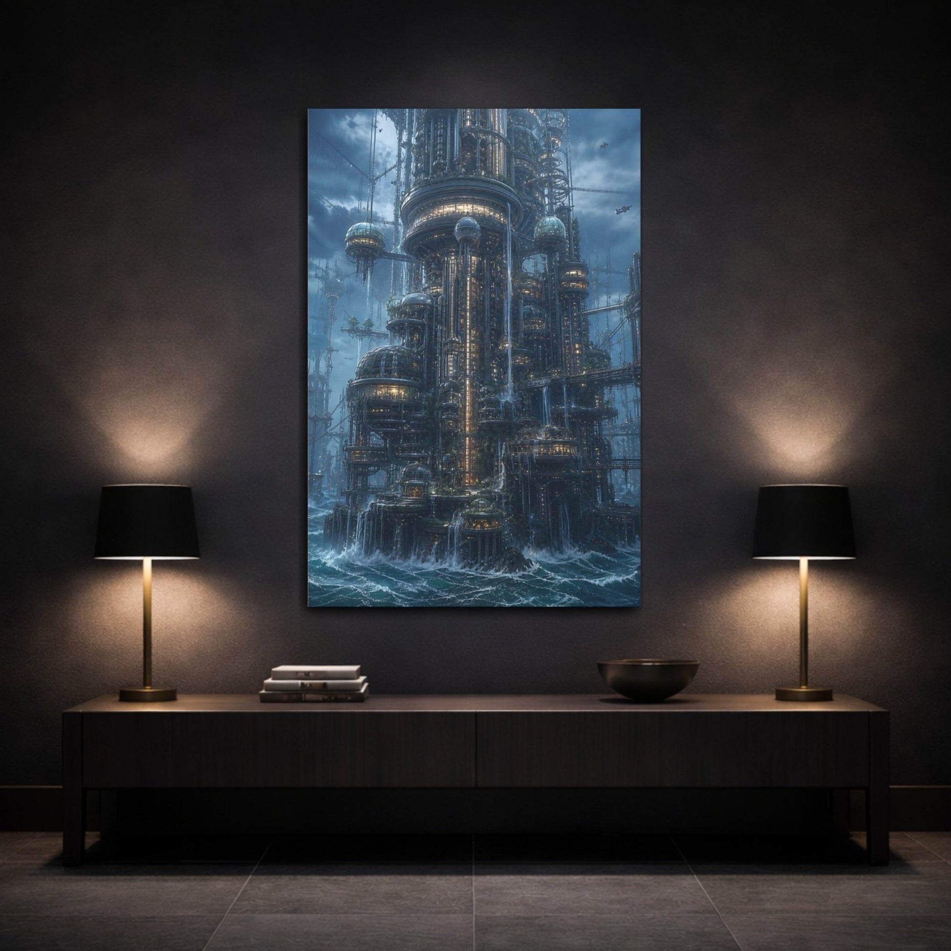 Science Fiction Futuristic City Cityscape Canvas Wall Art Print – Living Room Decor, Above Console Table - YesArtYes
