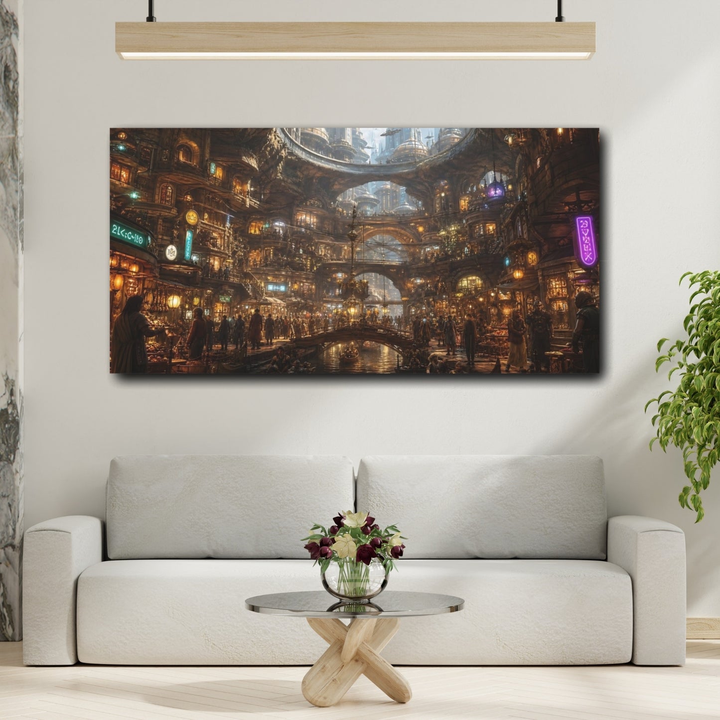 Mockup 3. Science Fiction Futuristic City Futuristic Cityscape shown as stretched canvas wall art