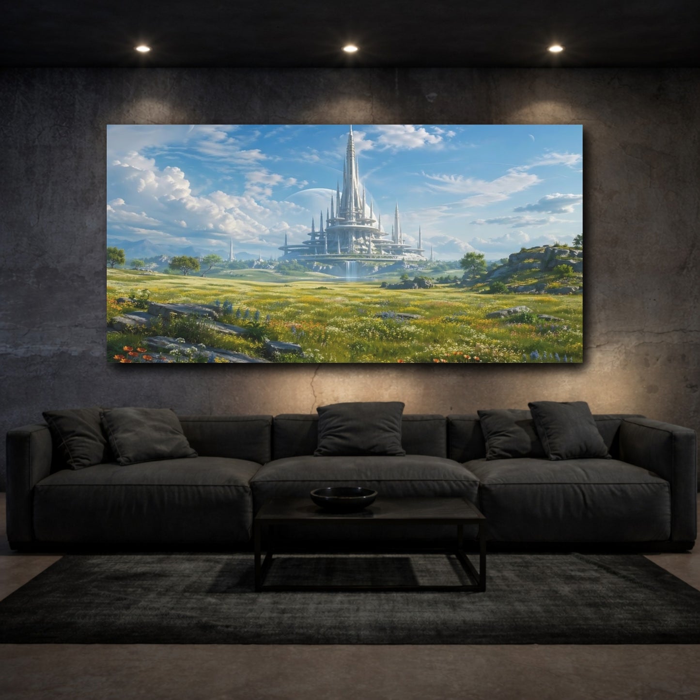 Mockup 2. Science Fiction Futuristic City Futuristic Landscape shown as stretched canvas wall art