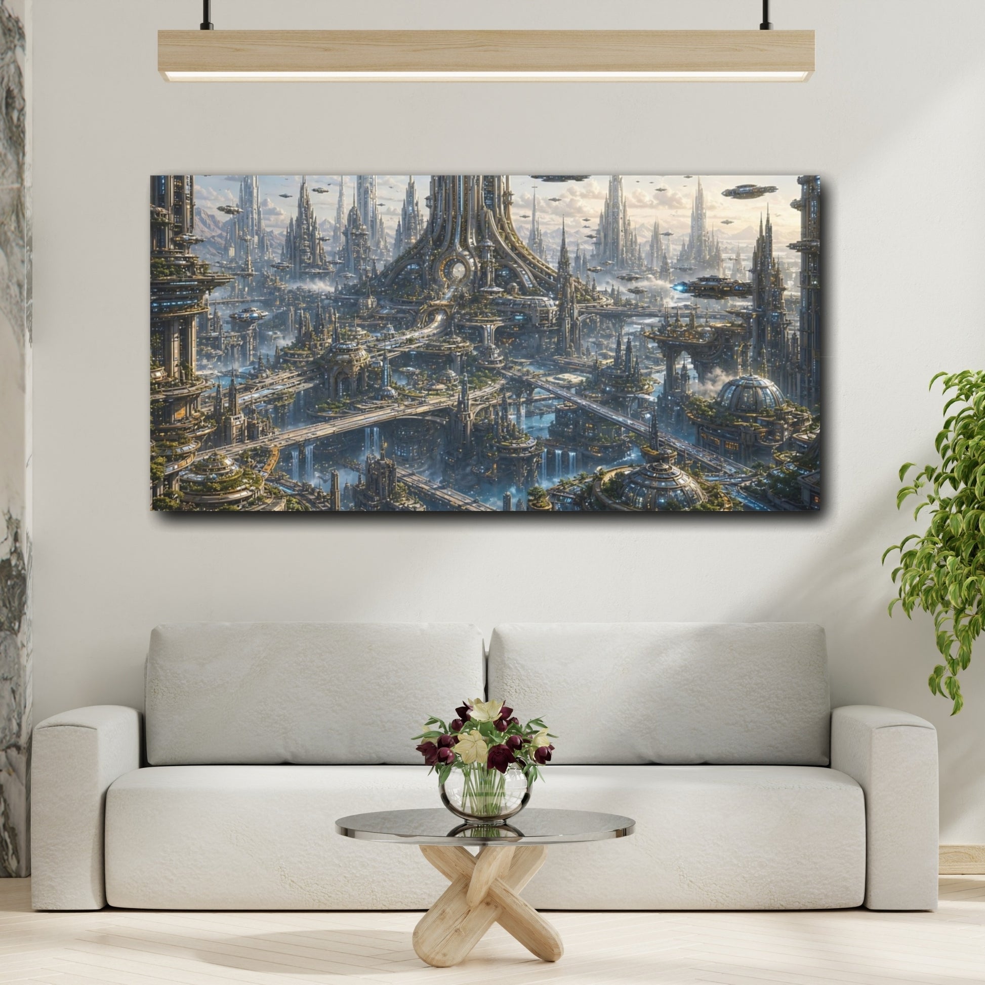 Mockup 3. Science Fiction Futuristic City Futuristic Metropolis shown as stretched canvas wall art