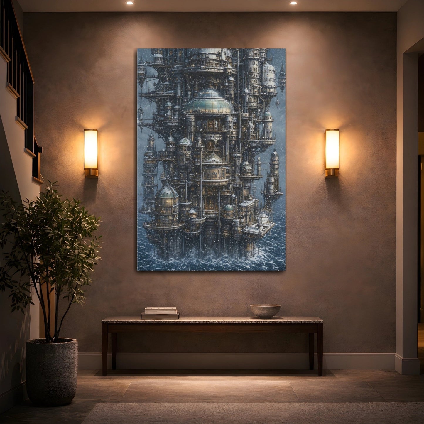 Science Fiction Futuristic City Grey And Canvas Wall Art Print – Sci - fi Living Room, Large - YesArtYes