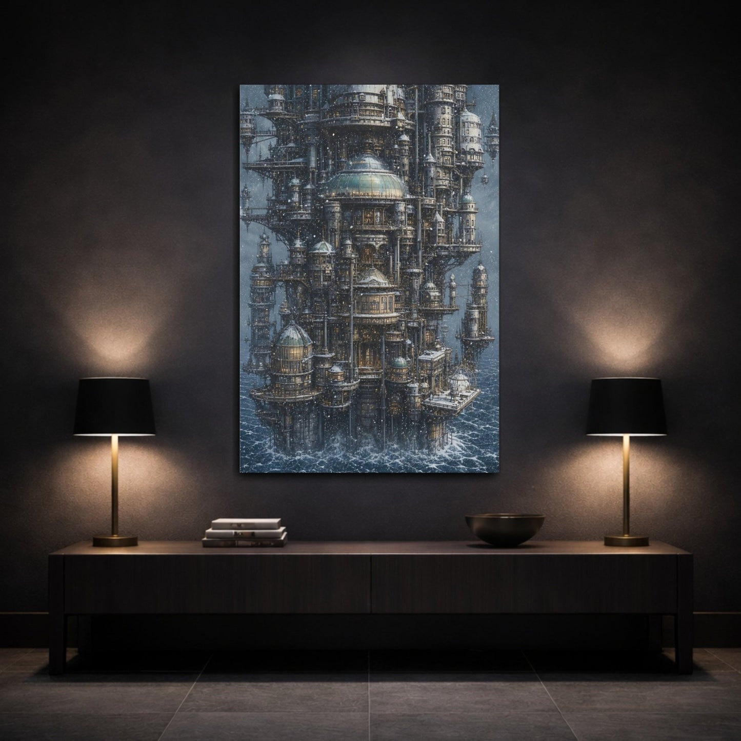 Science Fiction Futuristic City Grey And Canvas Wall Art Print – Sci - fi Living Room, Large - YesArtYes