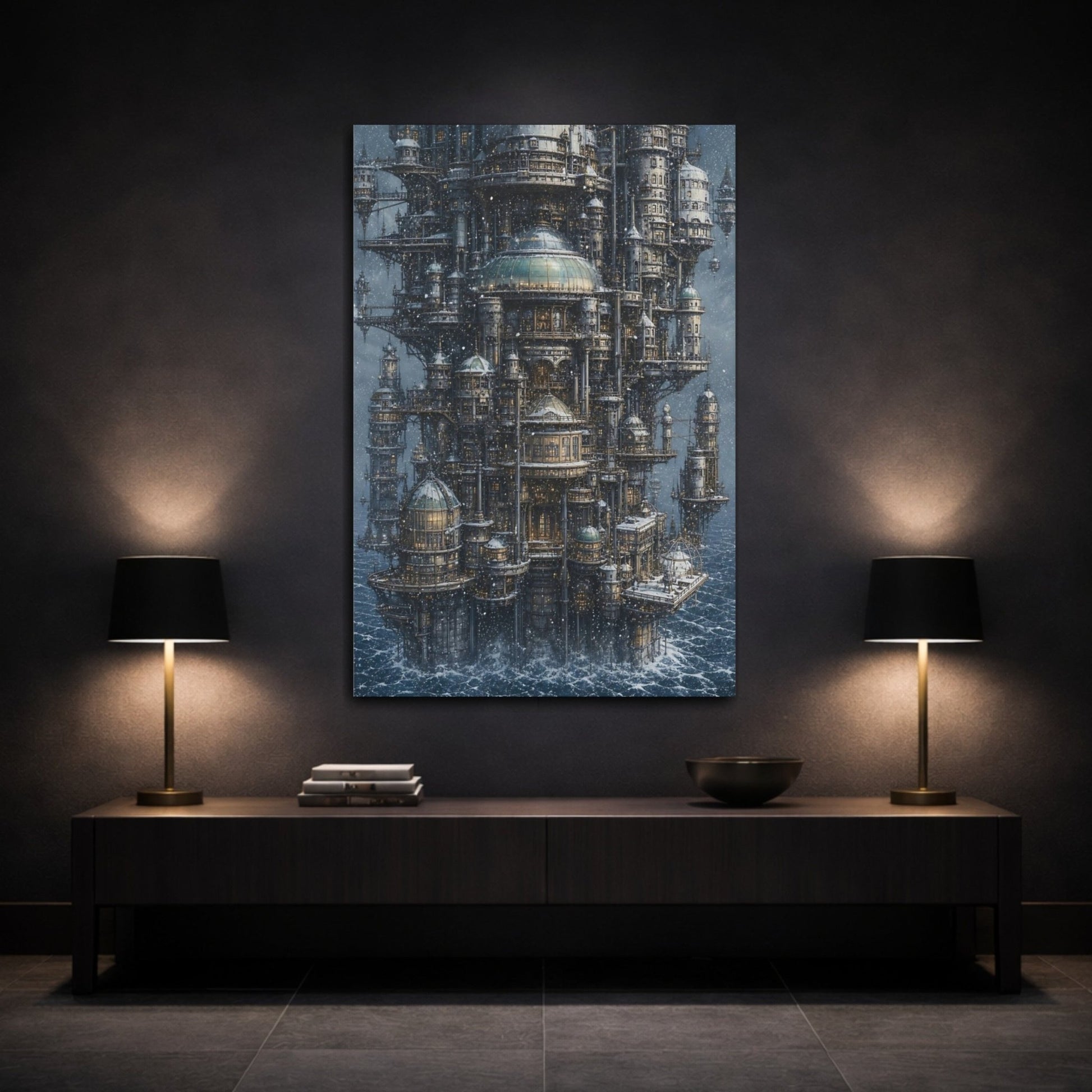 Science Fiction Futuristic City Grey And Canvas Wall Art Print – Sci - fi Living Room, Large - YesArtYes