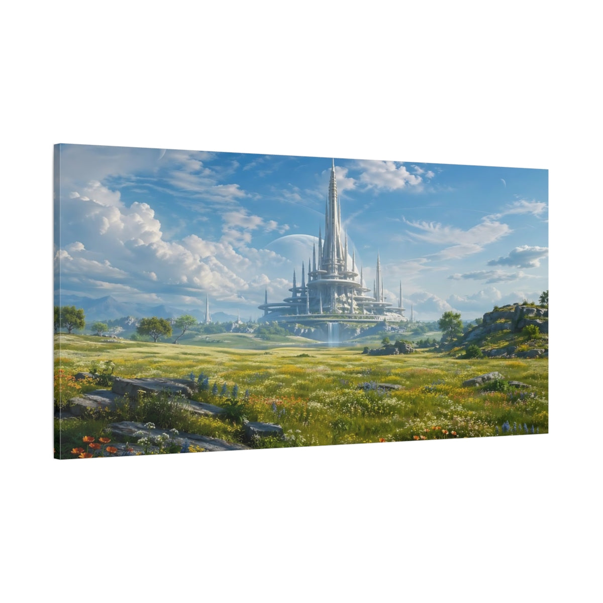 Side Mockup 2. Science Fiction Futuristic City Futuristic Landscape shown as stretched canvas wall art