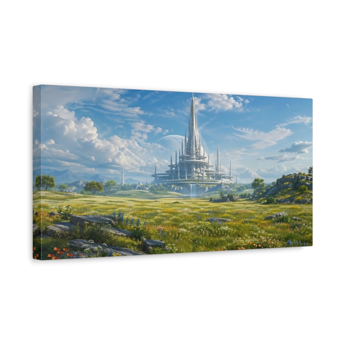 Side Mockup 3. Science Fiction Futuristic City Futuristic Landscape shown as stretched canvas wall art