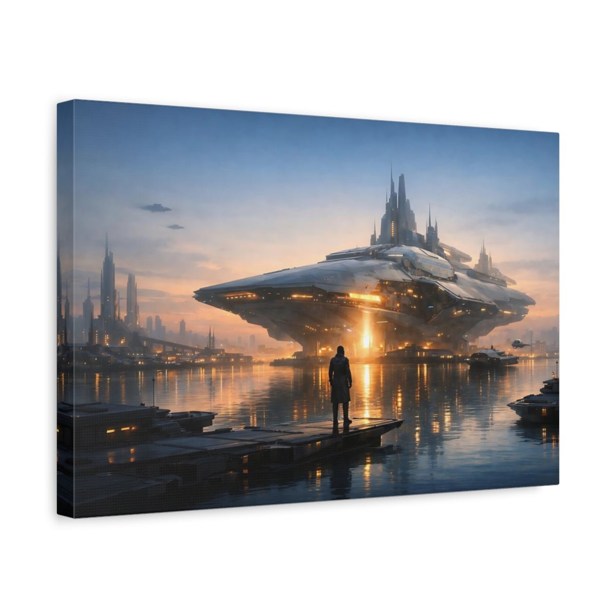 Science Fiction Futuristic City Sci - Fi Cityscape - Canvas Wall Art Print - YesArtYes
