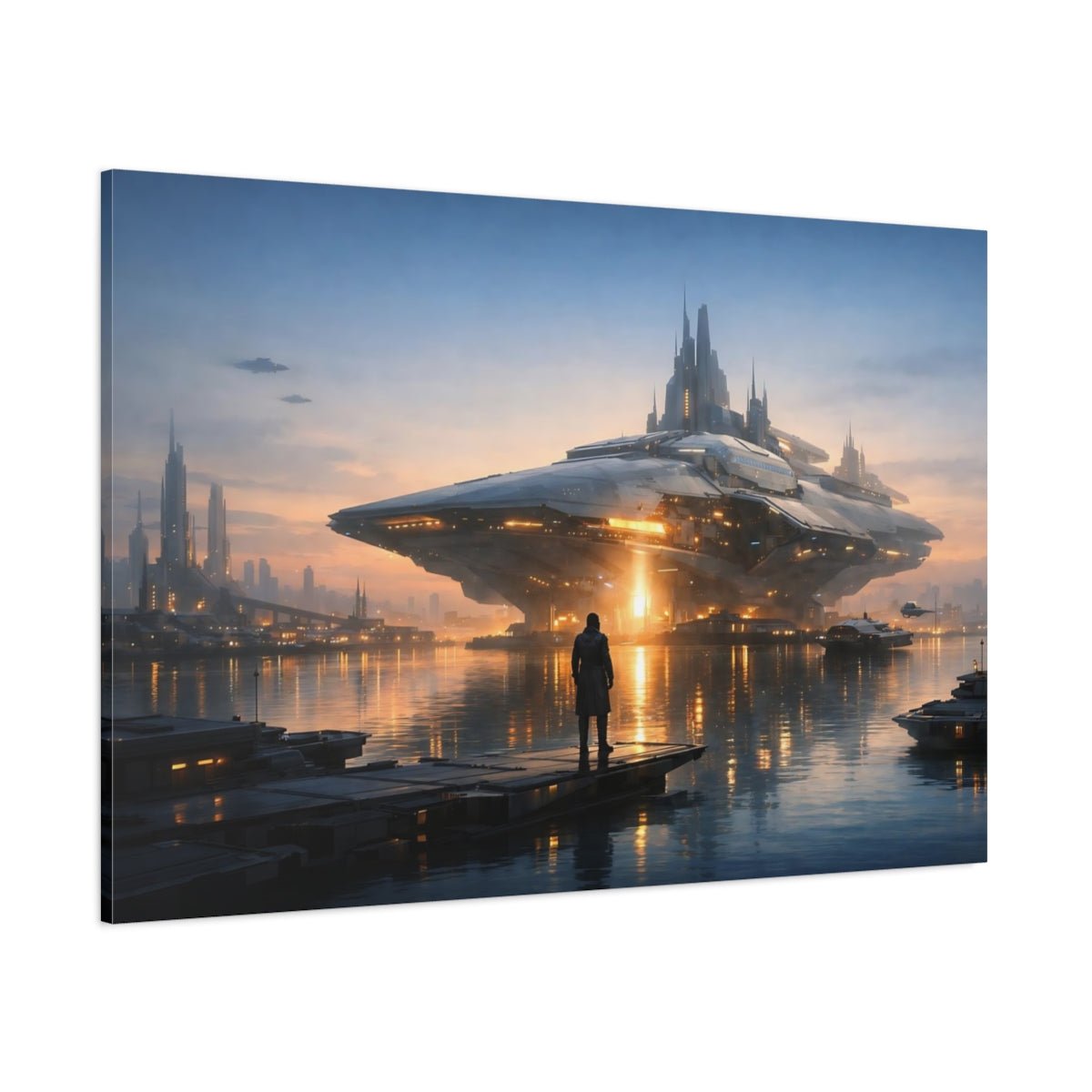 Science Fiction Futuristic City Sci - Fi Cityscape - Canvas Wall Art Print - YesArtYes