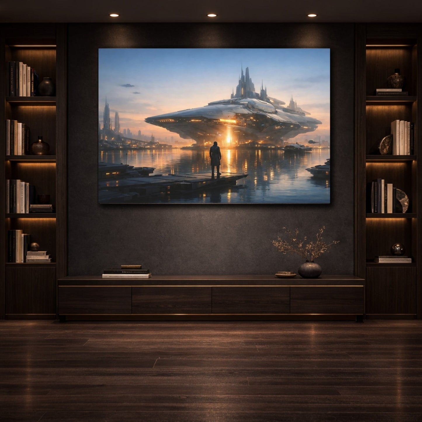 Science Fiction Futuristic City Sci - Fi Cityscape - Canvas Wall Art Print - YesArtYes