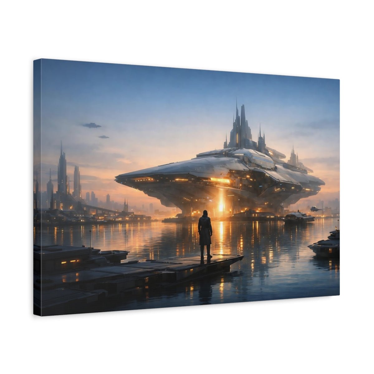 Science Fiction Futuristic City Sci - Fi Cityscape - Canvas Wall Art Print - YesArtYes