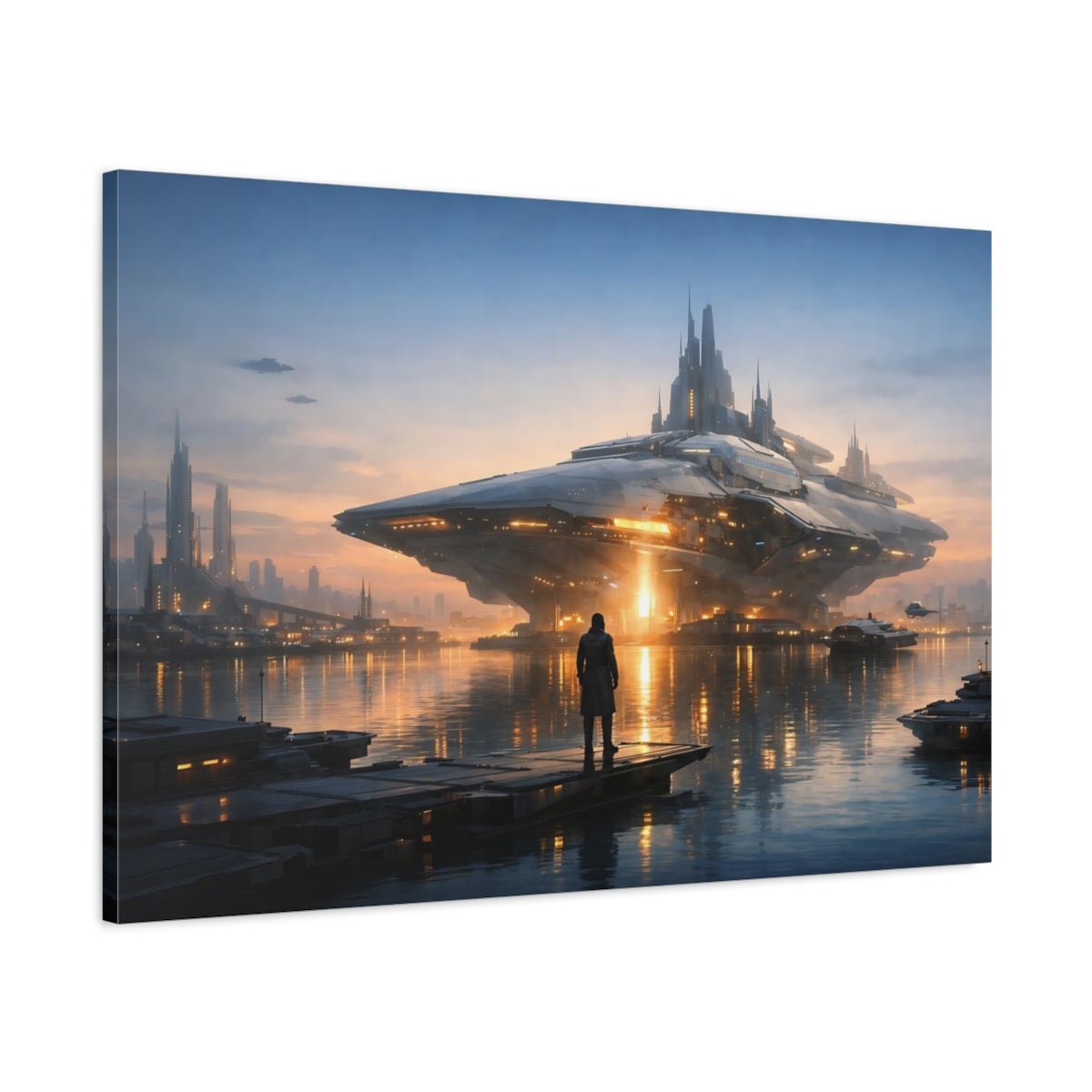 Science Fiction Futuristic City Sci - Fi Cityscape - Canvas Wall Art Print - YesArtYes