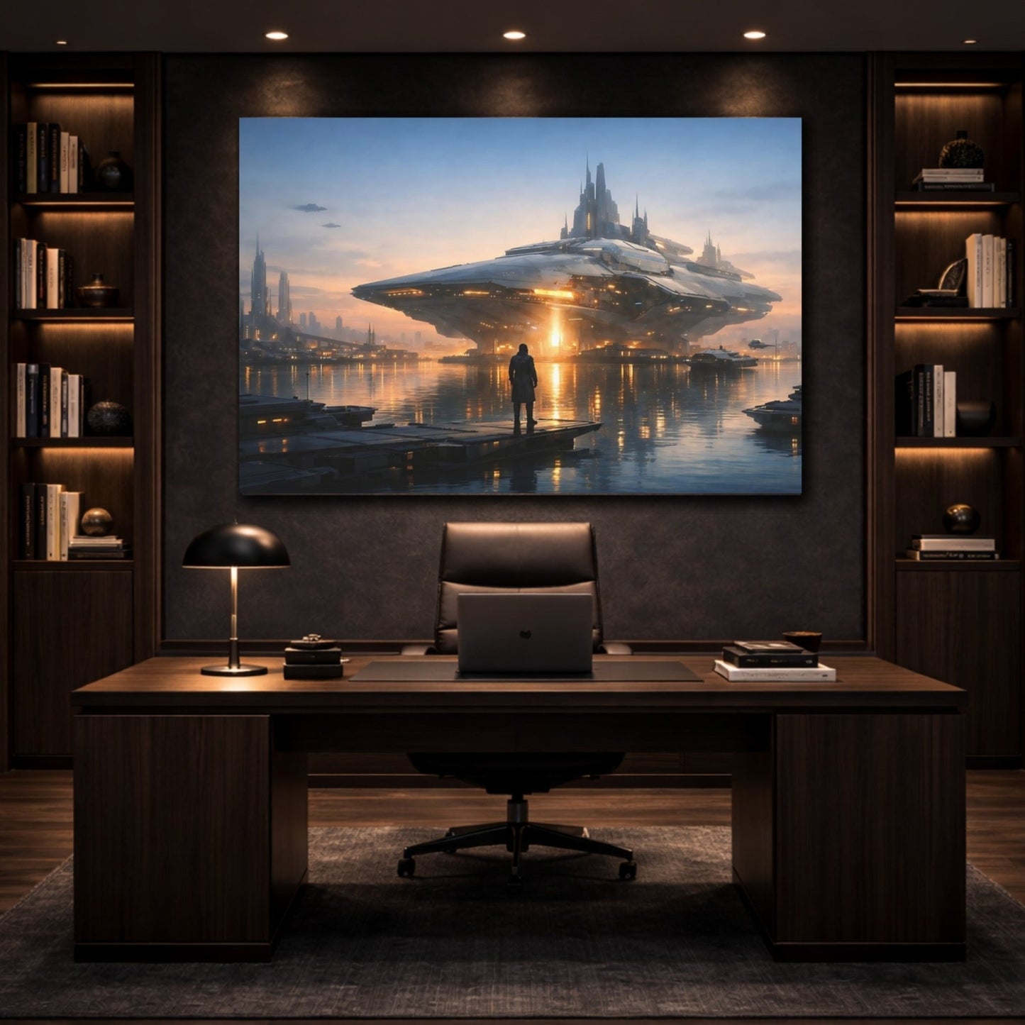 Science Fiction Futuristic City Sci - Fi Cityscape - Canvas Wall Art Print - YesArtYes