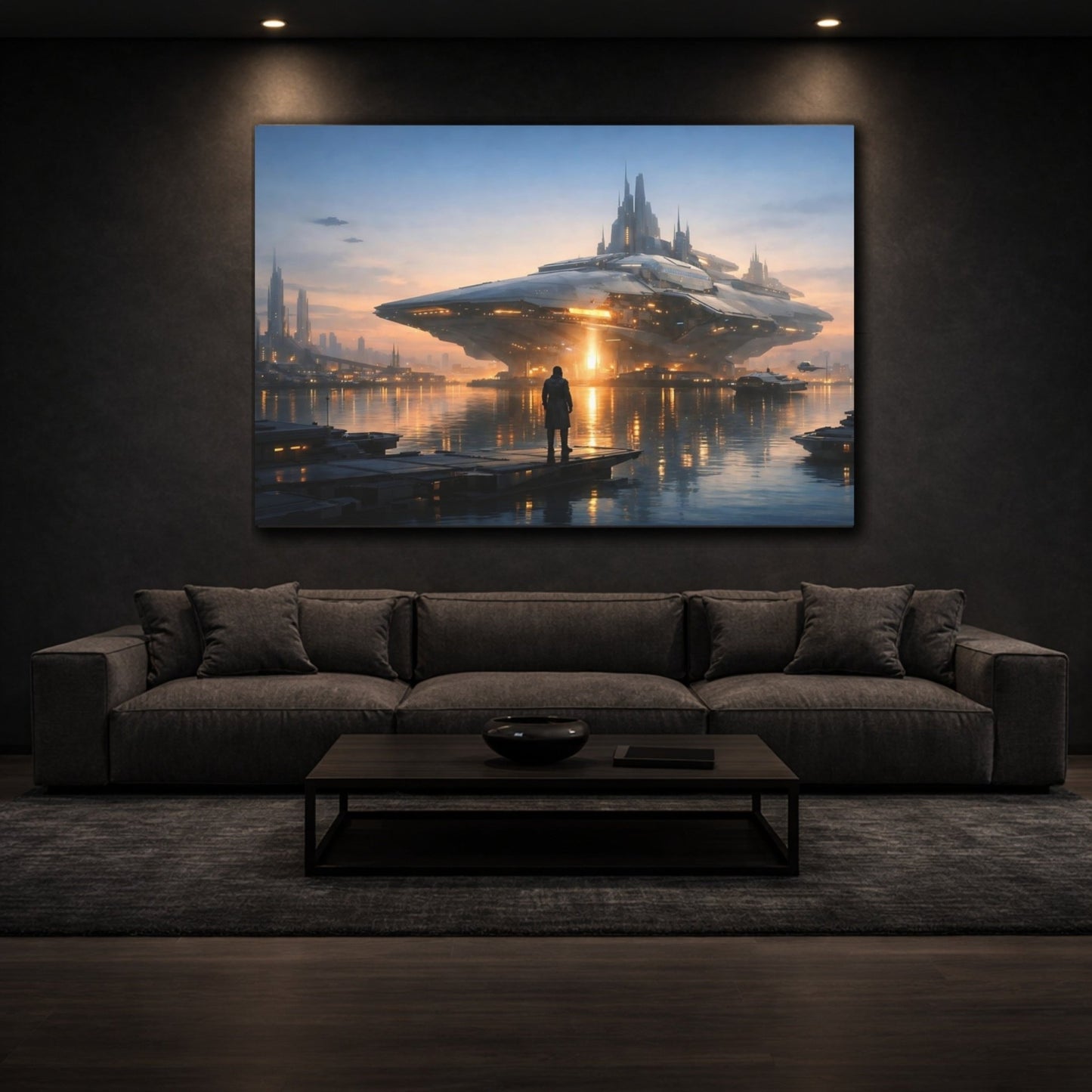 Science Fiction Futuristic City Sci - Fi Cityscape - Canvas Wall Art Print - YesArtYes