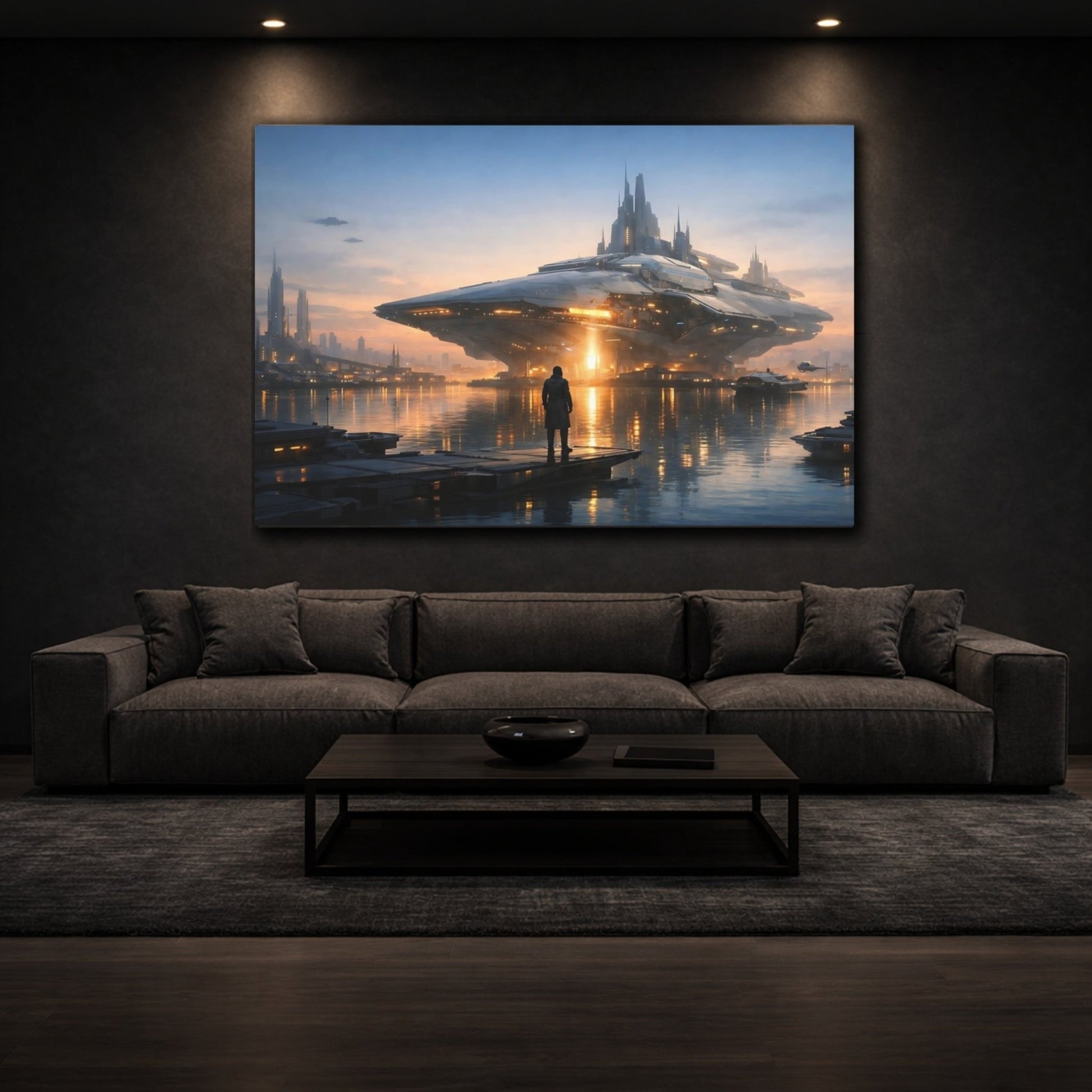 Science Fiction Futuristic City Sci - Fi Cityscape - Canvas Wall Art Print - YesArtYes