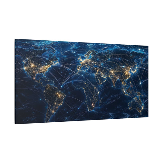 Main Mockup. Science Fiction Global Network Blue Gold Network shown as stretched canvas wall art