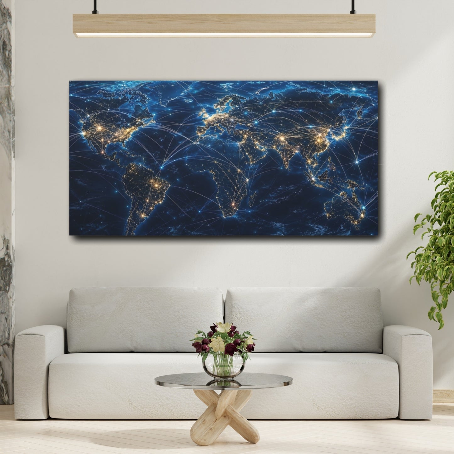 Mockup 3. Science Fiction Global Network Blue Gold Network shown as stretched canvas wall art