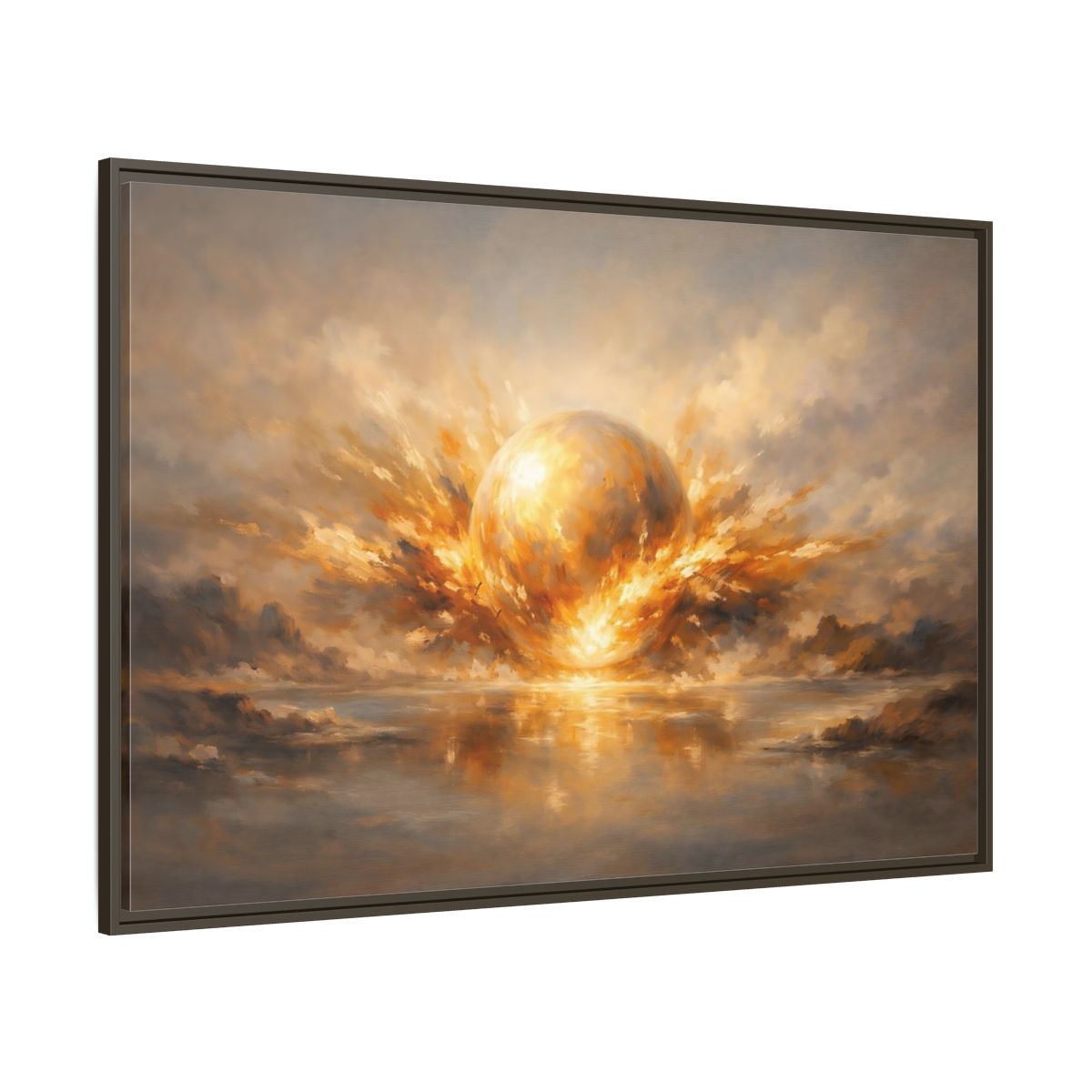 Main Mockup. Science Fiction Glowing Orb Golden Energy shown as stretched canvas wall art
