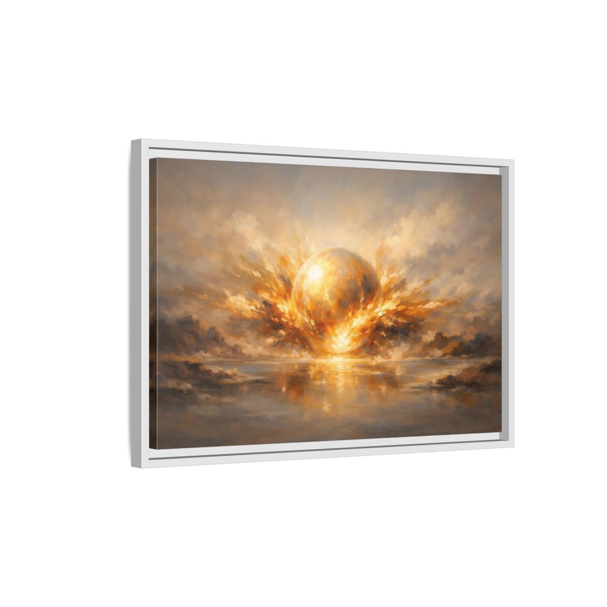 Side Mockup 1. Science Fiction Glowing Orb Golden Energy shown as stretched canvas wall art