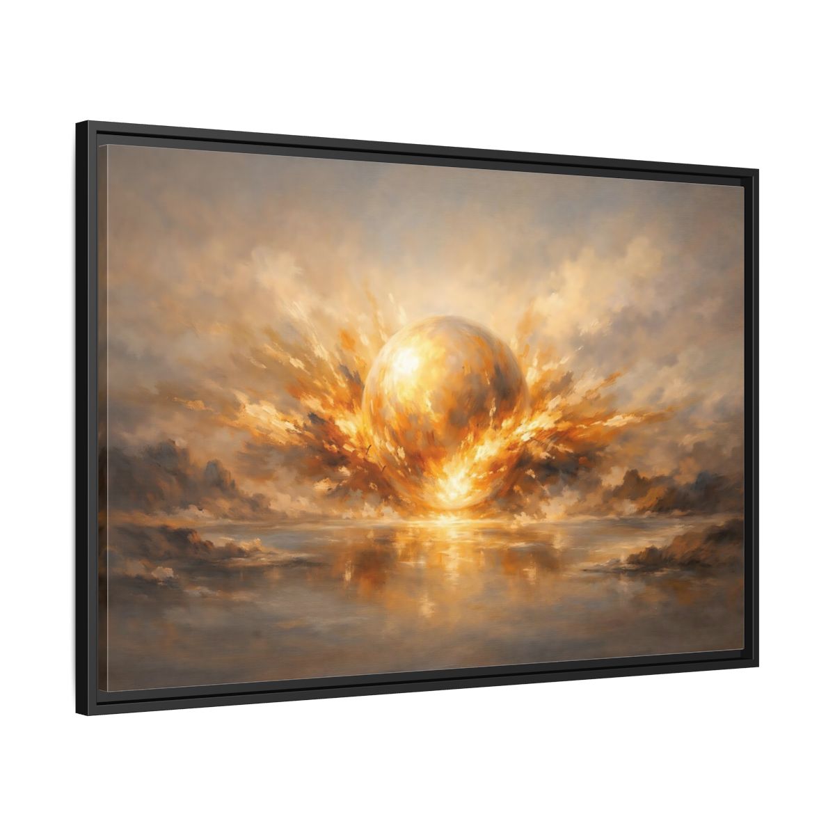 Side Mockup 13. Science Fiction Glowing Orb Golden Energy shown as stretched canvas wall art