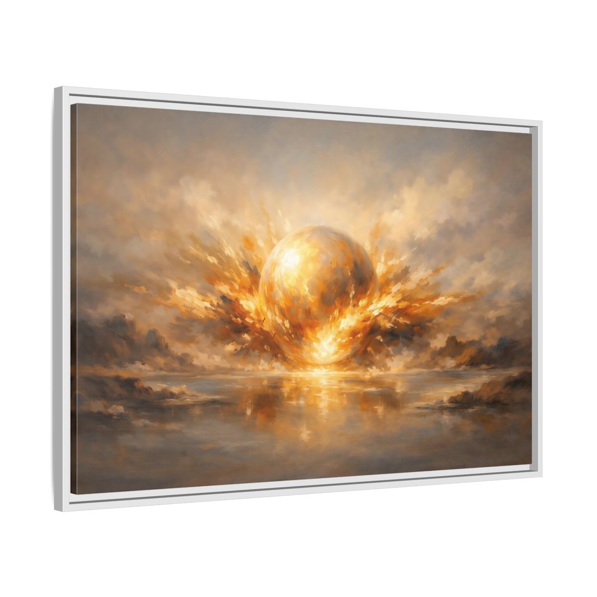 Side Mockup 8. Science Fiction Glowing Orb Golden Energy shown as stretched canvas wall art