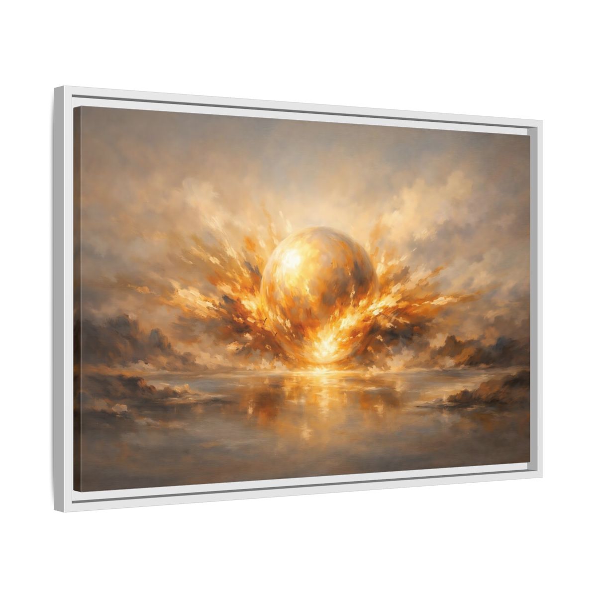 Side Mockup 10. Science Fiction Glowing Orb Golden Energy shown as stretched canvas wall art