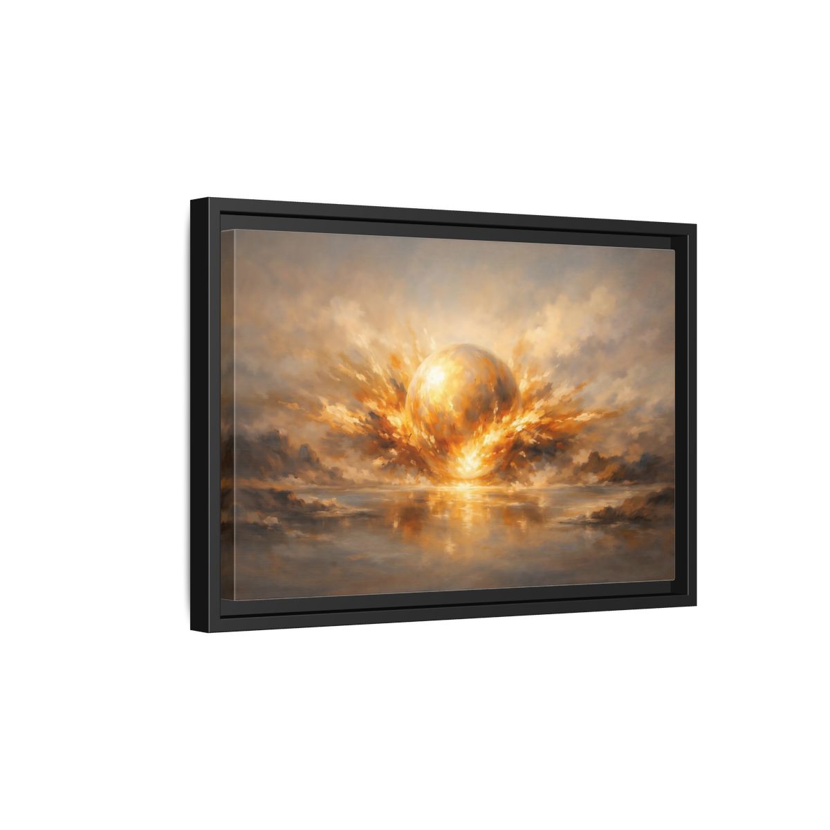 Side Mockup 6. Science Fiction Glowing Orb Golden Energy shown as stretched canvas wall art
