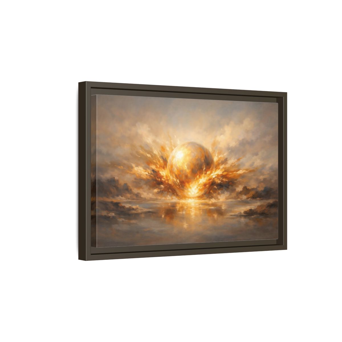 Side Mockup 5. Science Fiction Glowing Orb Golden Energy shown as stretched canvas wall art