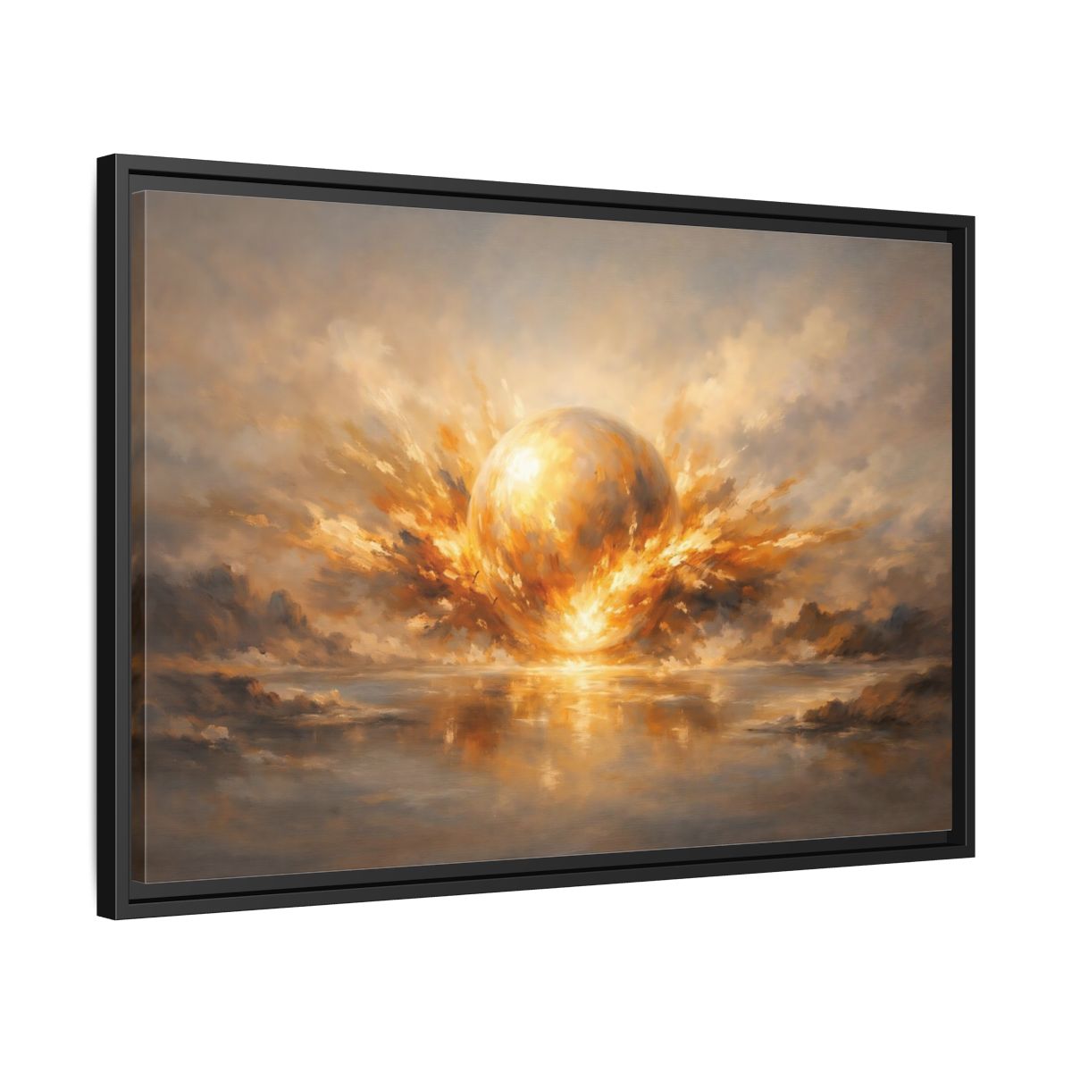 Side Mockup 14. Science Fiction Glowing Orb Golden Energy shown as stretched canvas wall art