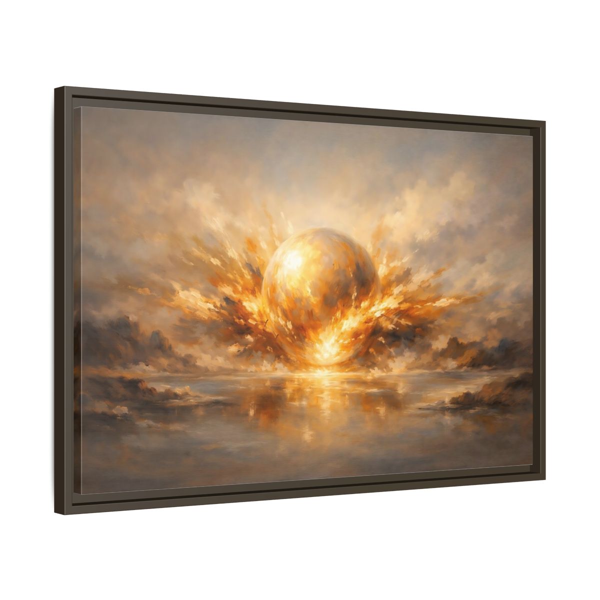 Side Mockup 11. Science Fiction Glowing Orb Golden Energy shown as stretched canvas wall art
