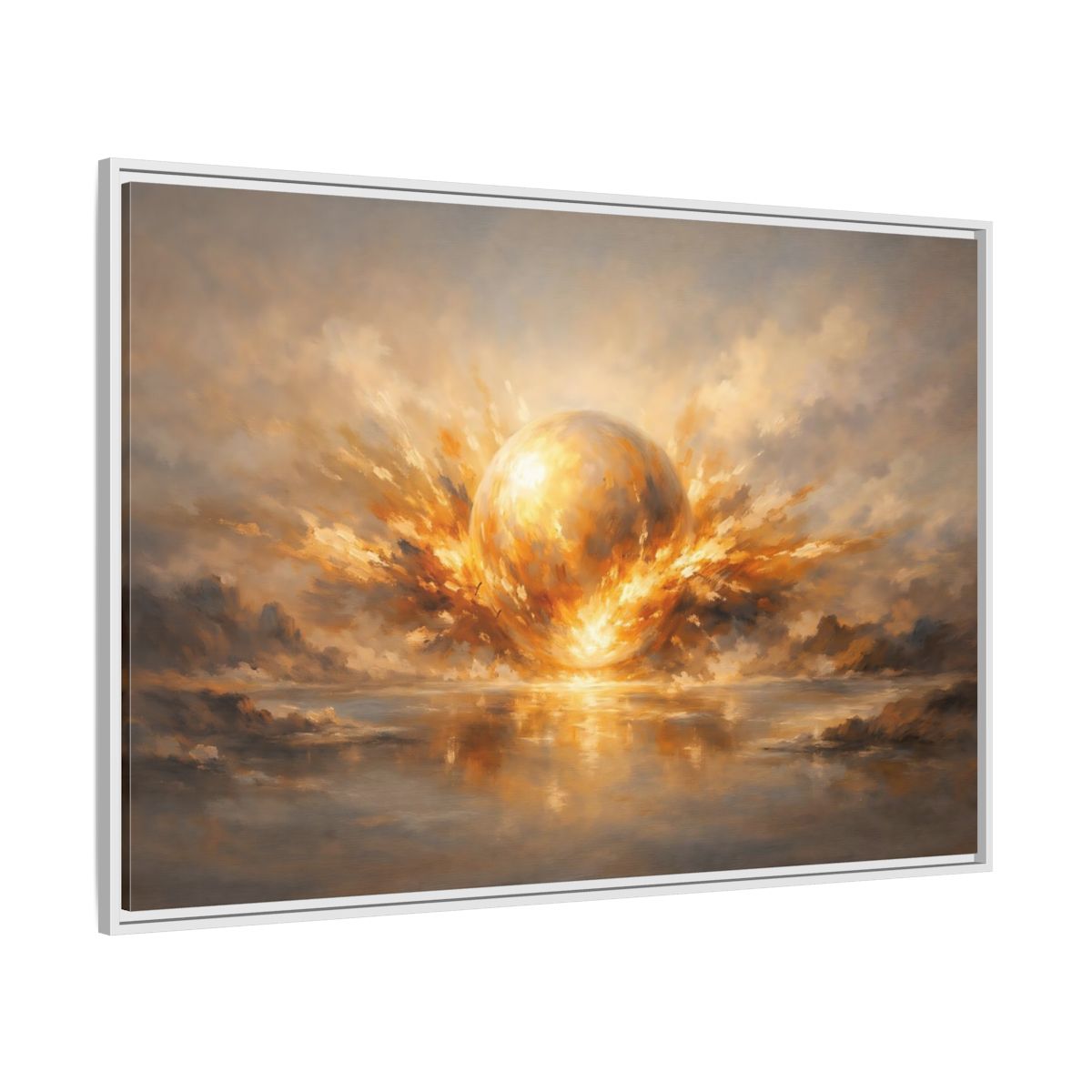 Side Mockup 7. Science Fiction Glowing Orb Golden Energy shown as stretched canvas wall art
