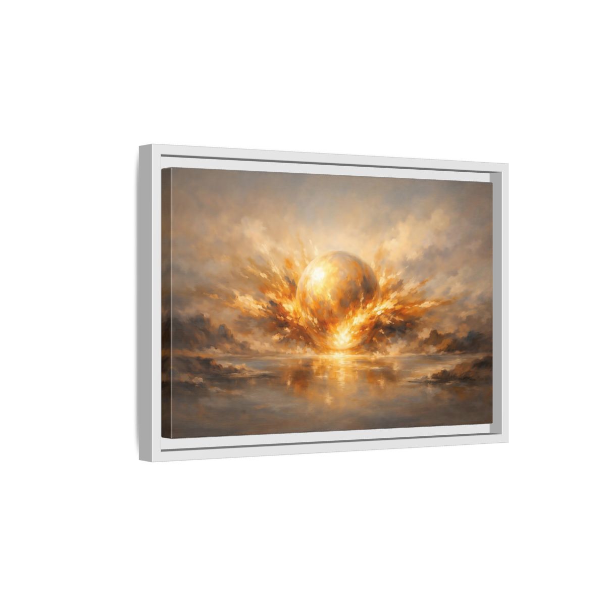 Side Mockup 4. Science Fiction Glowing Orb Golden Energy shown as stretched canvas wall art