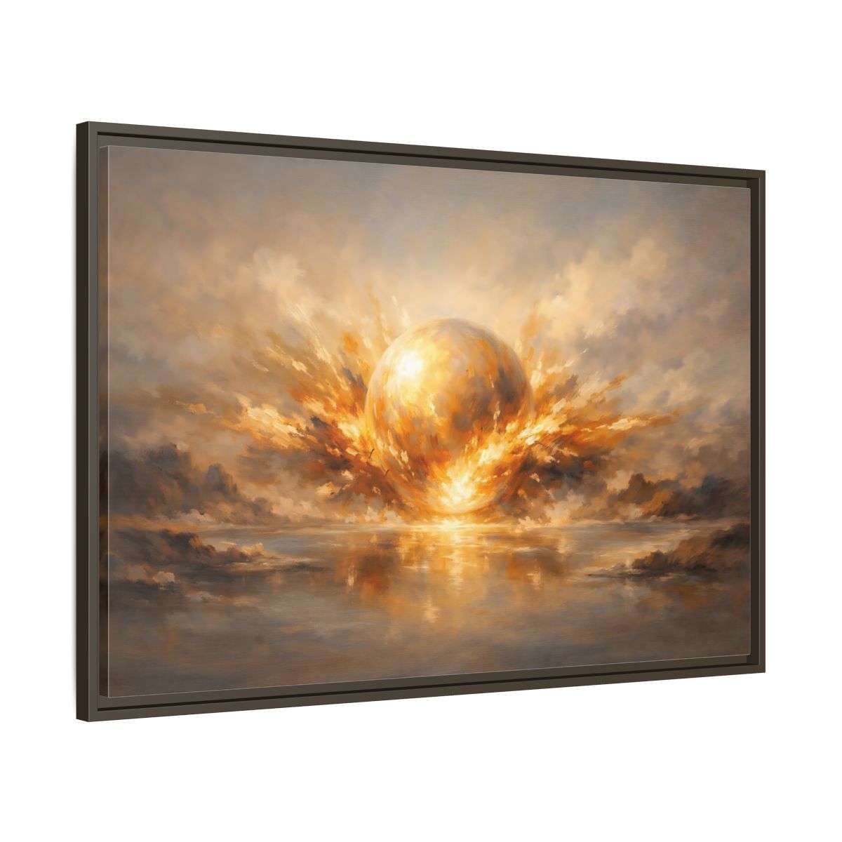 Side Mockup 9. Science Fiction Glowing Orb Golden Energy shown as stretched canvas wall art