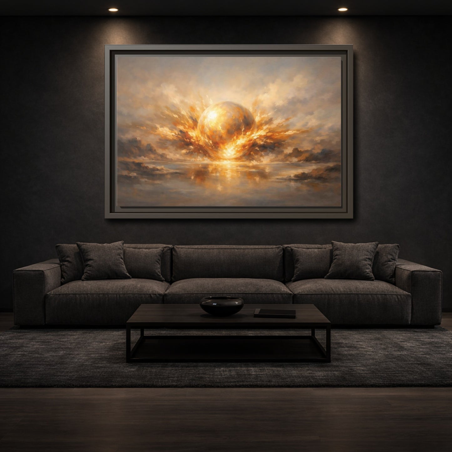 Mockup 2. Science Fiction Glowing Orb Golden Energy shown as stretched canvas wall art