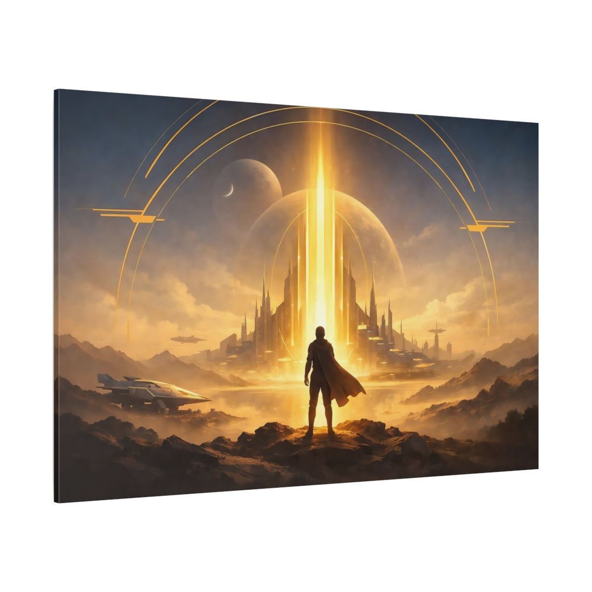 Science Fiction Gold Accent Art shown as stretched canvas wall art