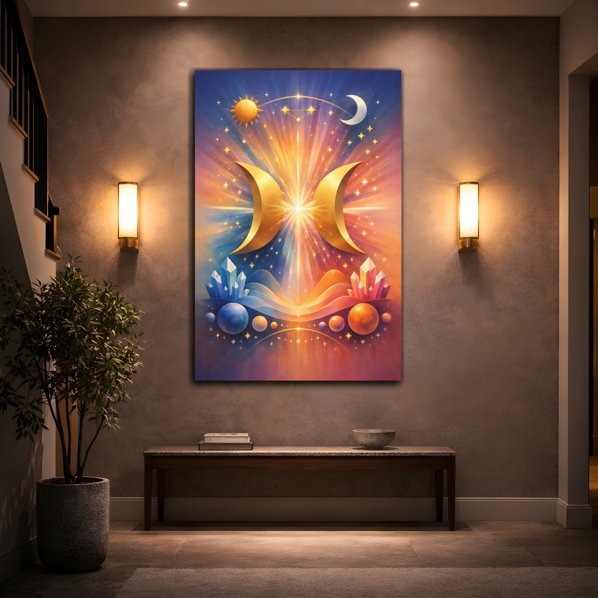 Science Fiction Golden Crescents Cosmic - Canvas Wall Art Print - YesArtYes