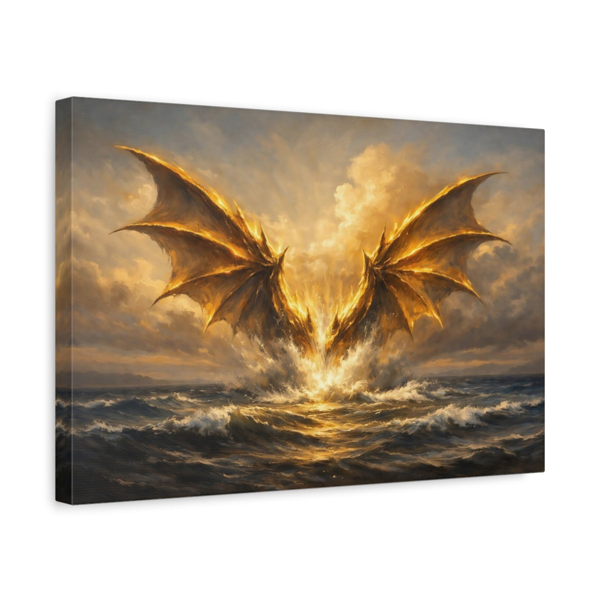 Side Mockup 4. Science Fiction Golden Dragon Golden Dragon shown as stretched canvas wall art